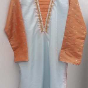 Blue Shirt with Orange Embroidery
